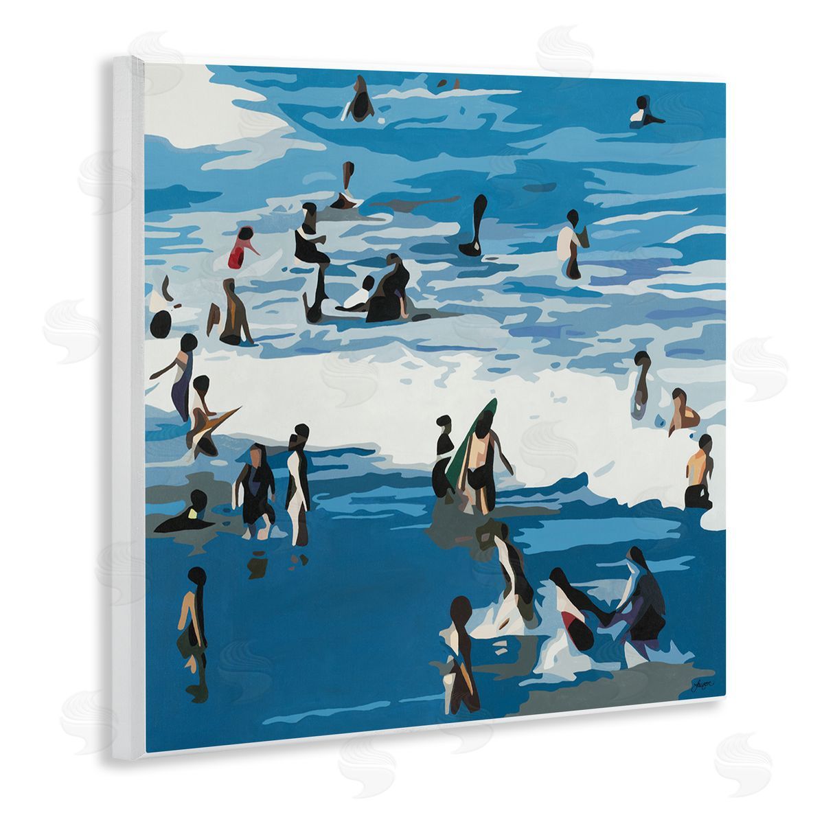 Beth Ann Lawson People Enjoying Beach Blue Coastal Waves Crashing Wooden Wall Plaque Art Print