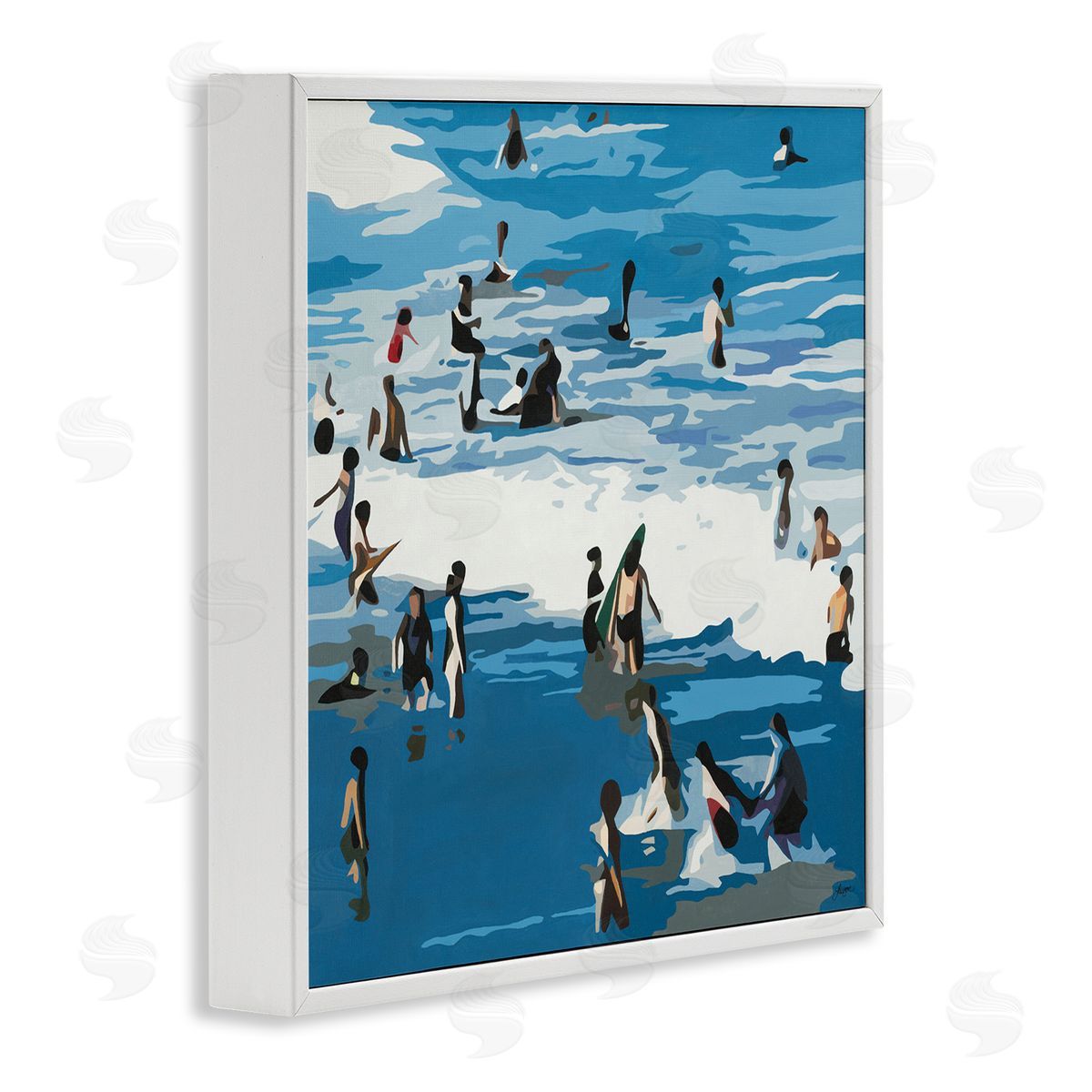 Beth Ann Lawson People Enjoying Beach Blue Coastal Waves Crashing White Framed Glicee Wall Art Print