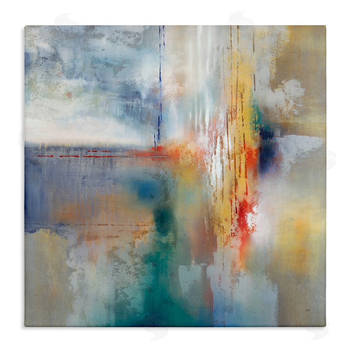 K. Nari Messy Paint Abstraction Blue Grey Brush Strokes Stretched Canvas Wall Art Print