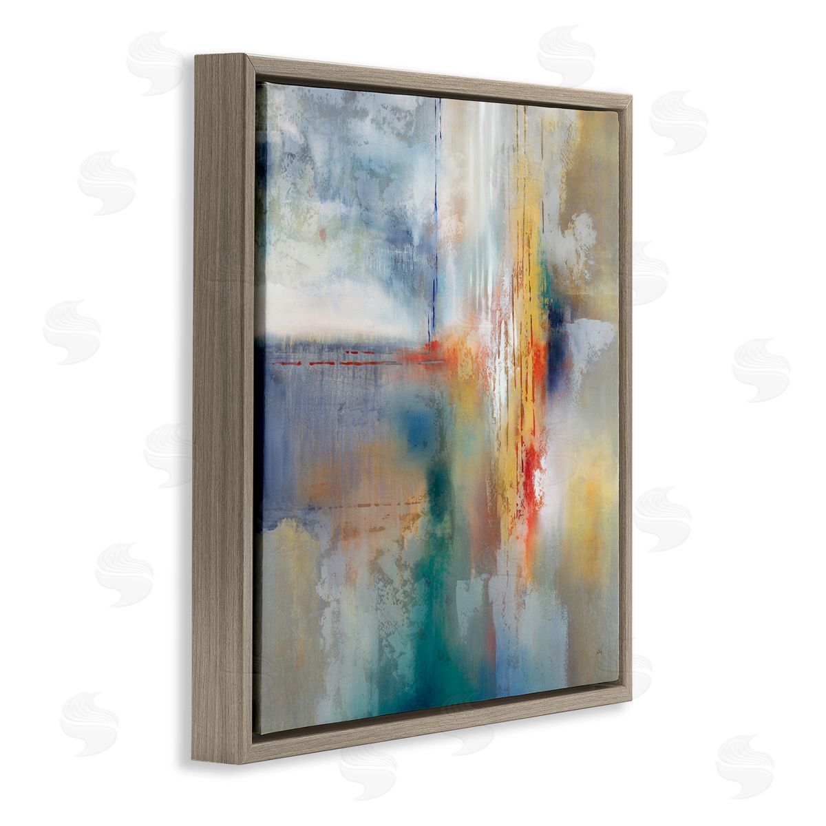 K. Nari Messy Paint Abstraction Blue Grey Brush Strokes Brown Floating Frame Canvas Wall Art Print