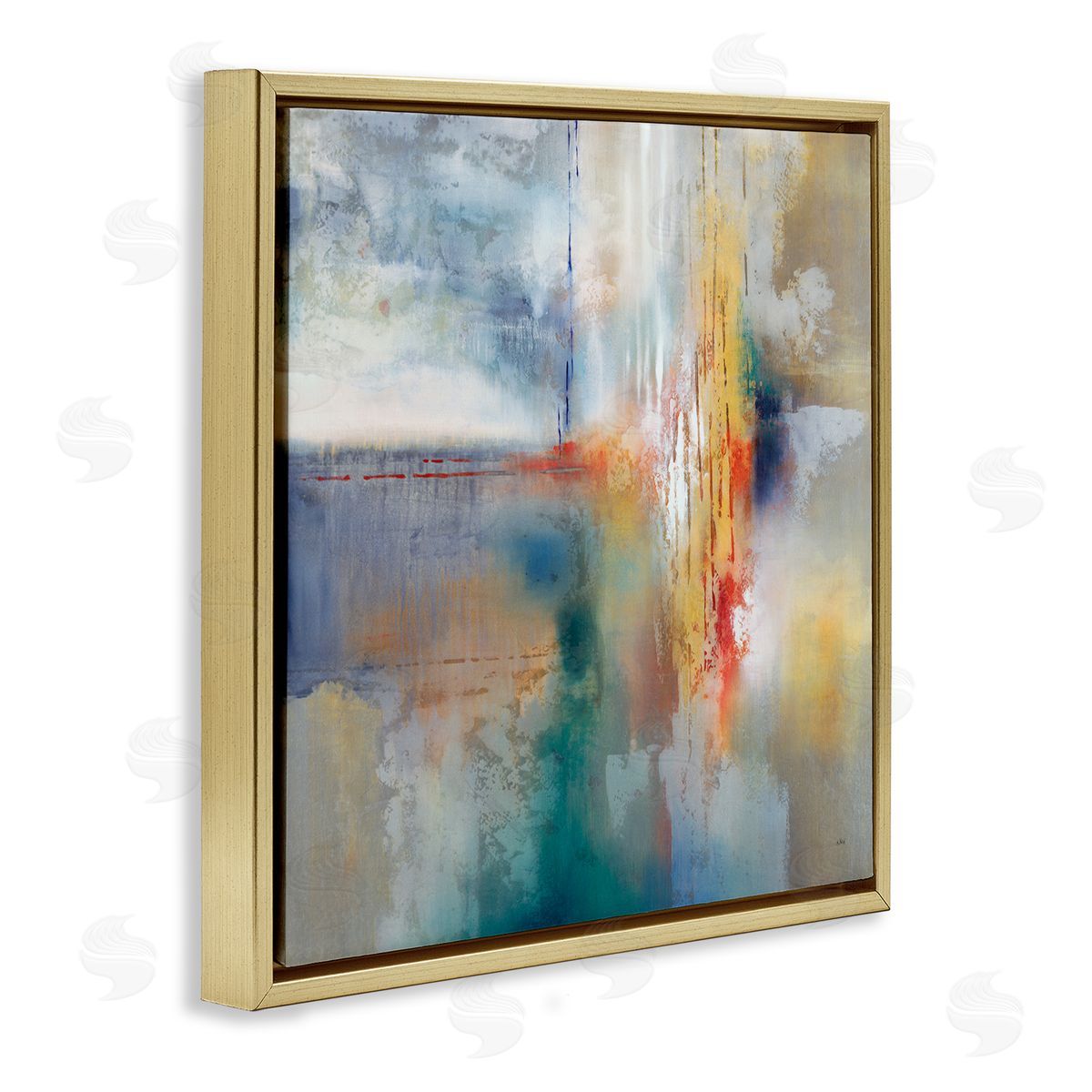 K. Nari Messy Paint Abstraction Blue Grey Brush Strokes Gold Floating Frame Canvas Wall Art Print