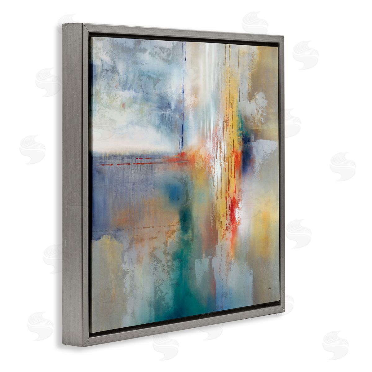 K. Nari Messy Paint Abstraction Blue Grey Brush Strokes Gray Floating Frame Canvas Wall Art Print