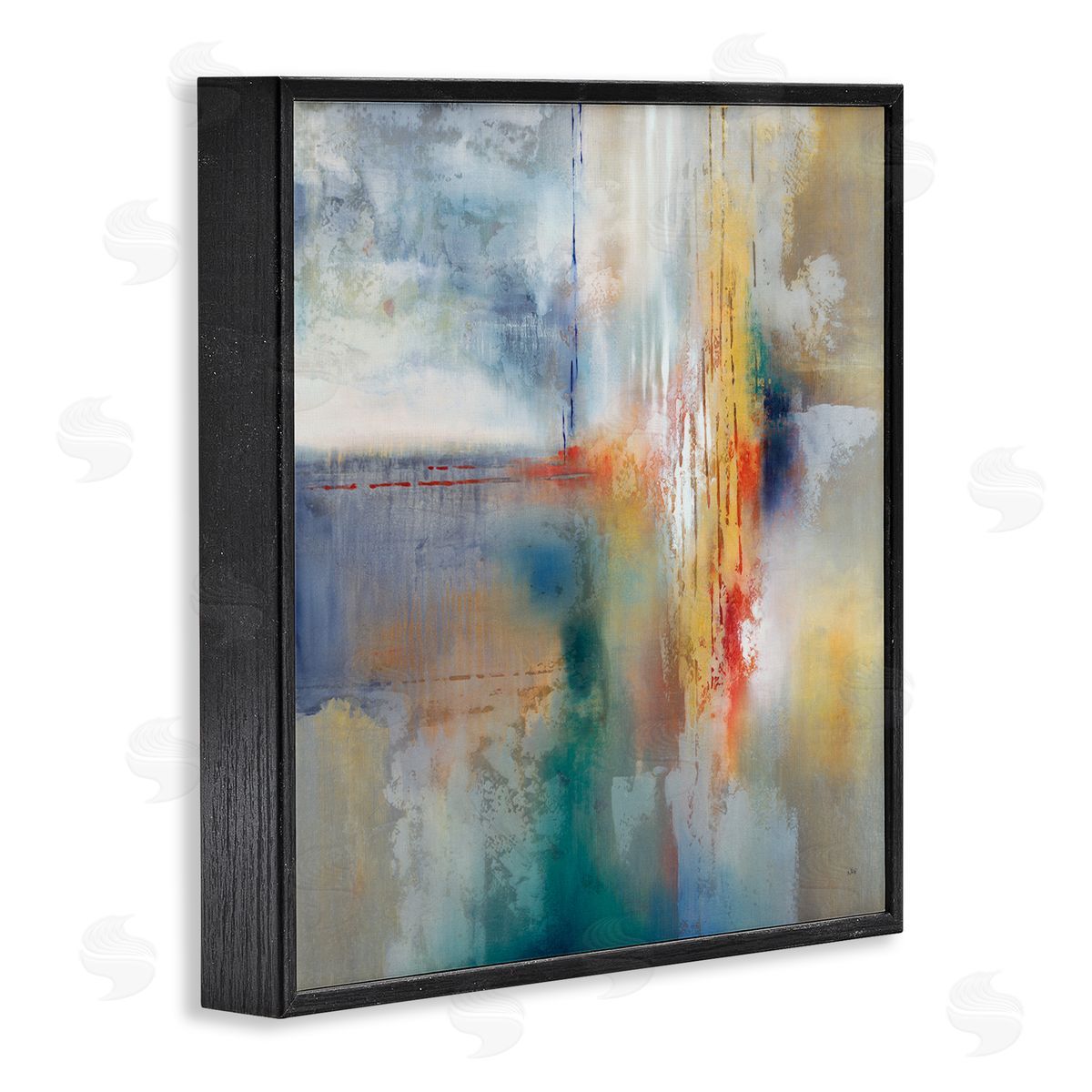 K. Nari Messy Paint Abstraction Blue Grey Brush Strokes Black Framed Glicee Wall Art Print