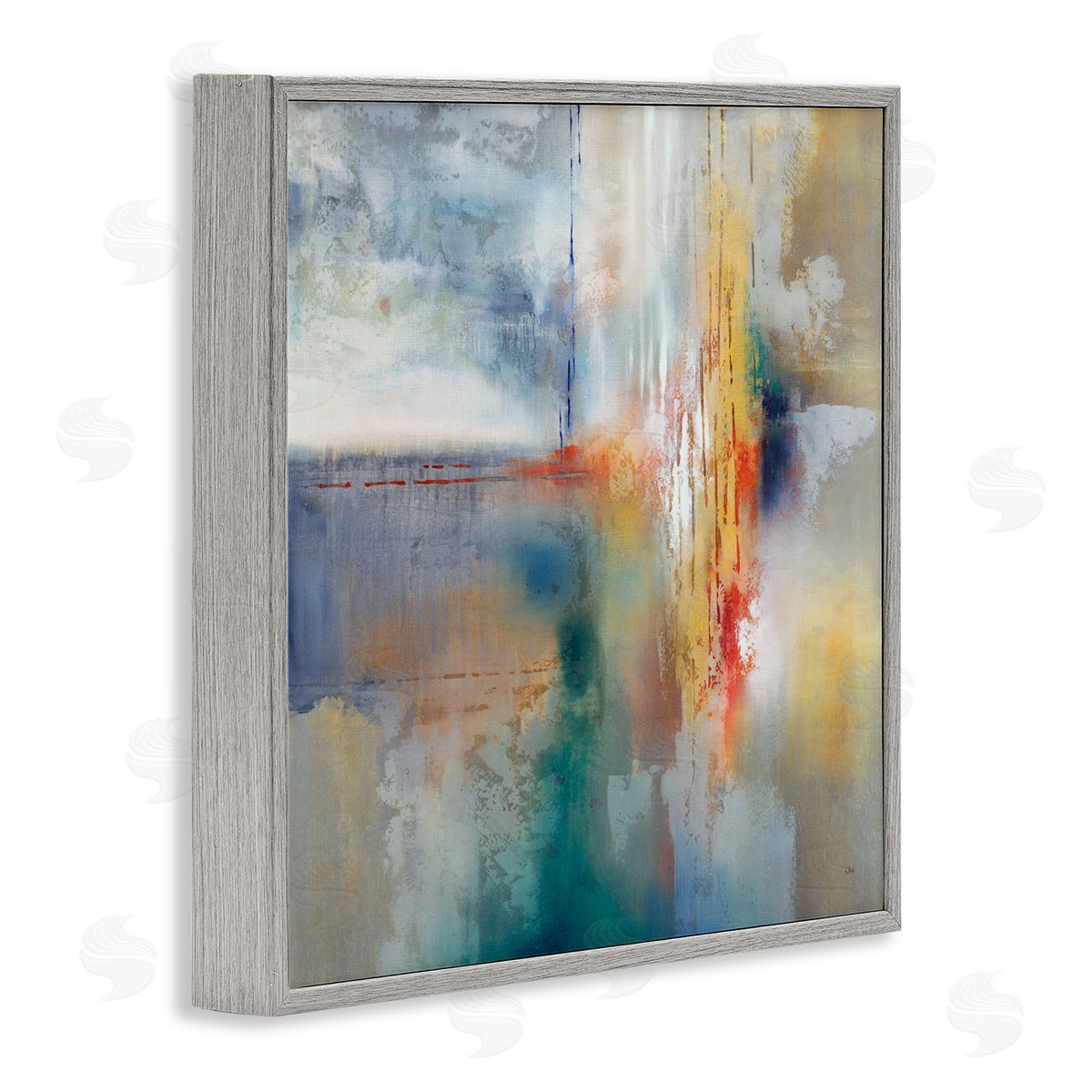 K. Nari Messy Paint Abstraction Blue Grey Brush Strokes Gray Framed Glicee Wall Art Print