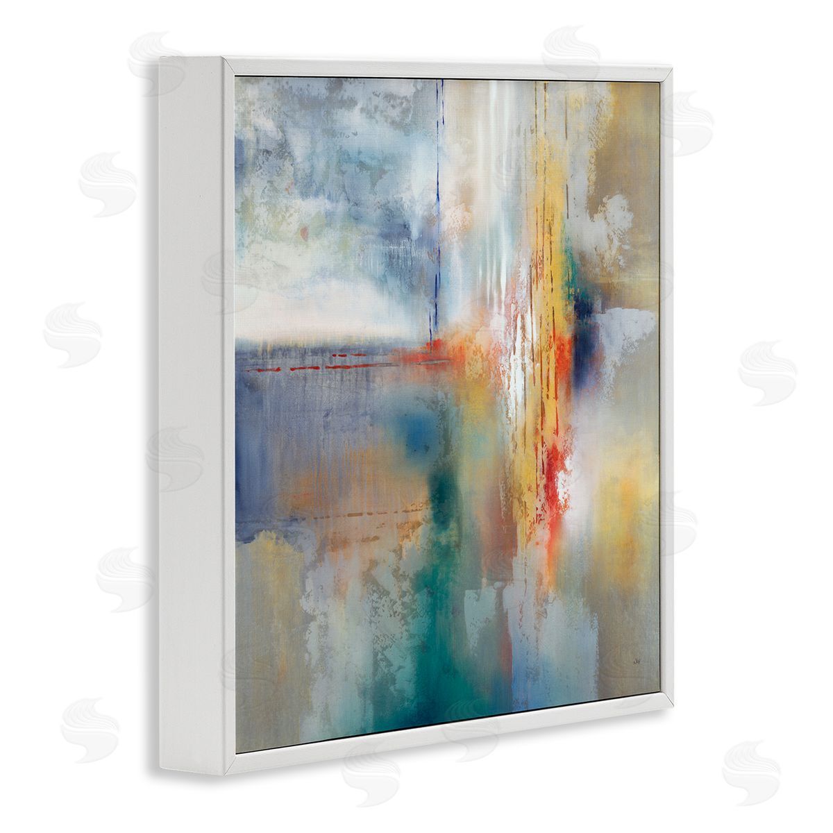 K. Nari Messy Paint Abstraction Blue Grey Brush Strokes White Framed Glicee Wall Art Print