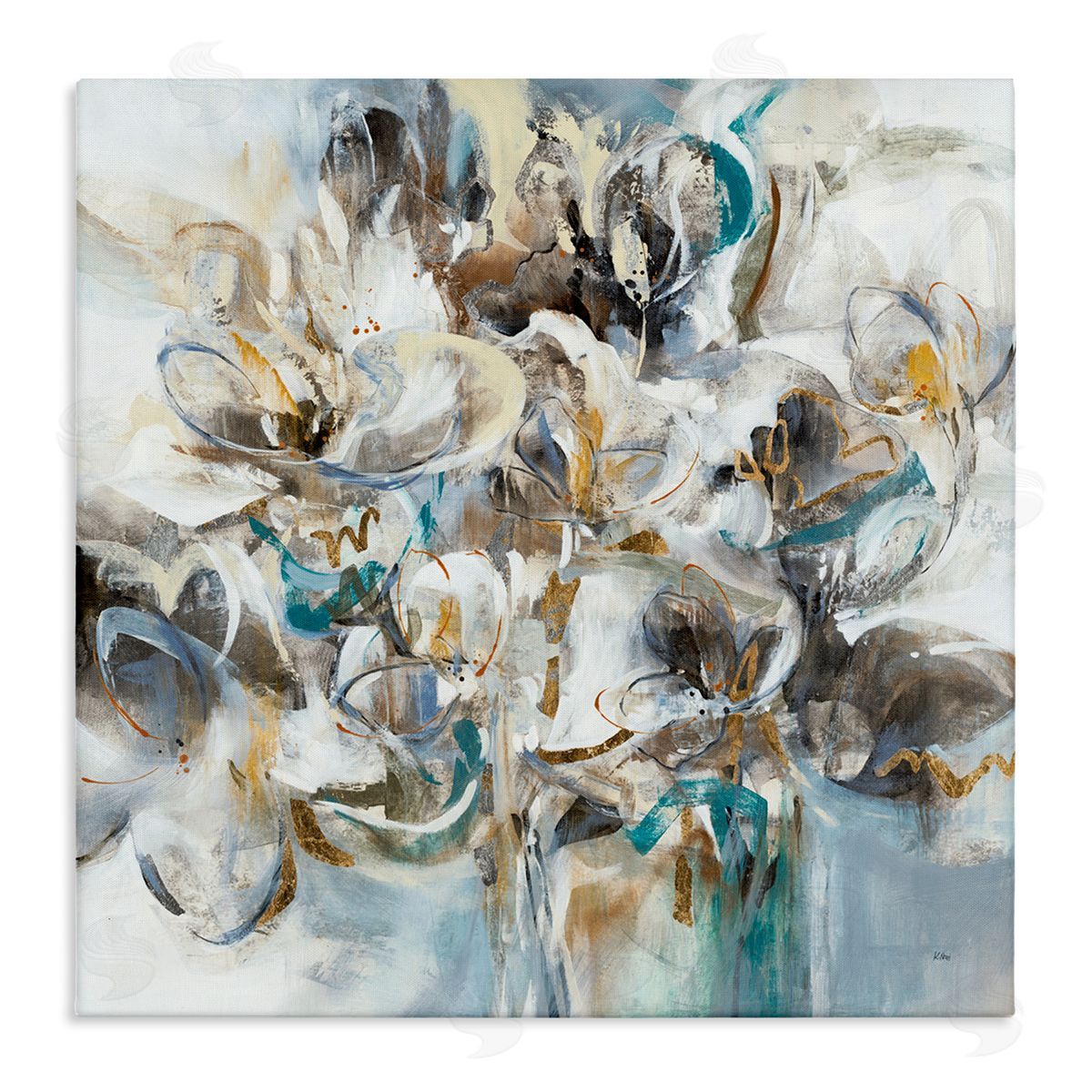 K. Nari Floral Abstraction Bouquet of White Flowers Stretched Canvas Wall Art Print