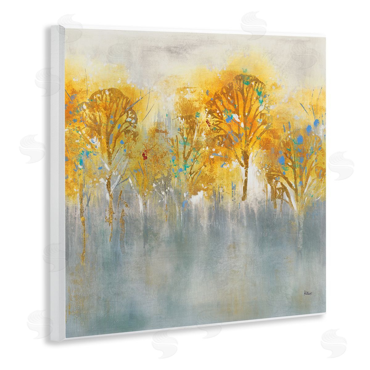 K. Nari Wooded Grey Landscape Abstraction Orange Trees Wooden Wall Plaque Art Print