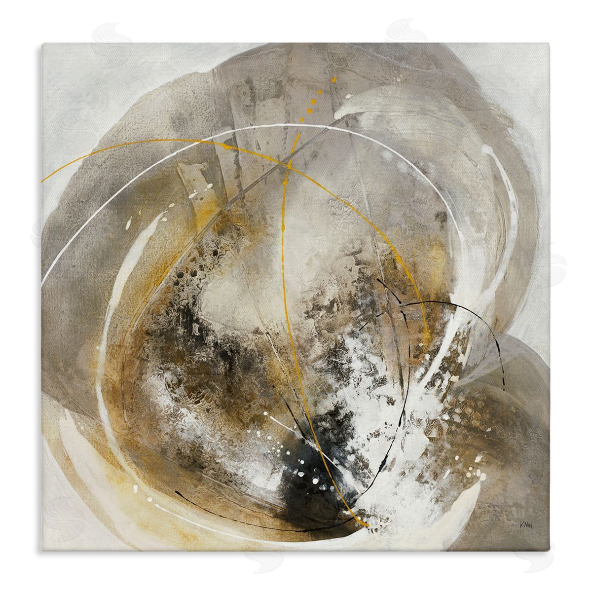 K. Nari Abstract Swirling Brush Strokes Black White Grey Stretched Canvas Wall Art Print