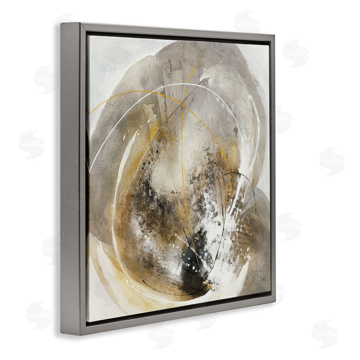 K. Nari Abstract Swirling Brush Strokes Black White Grey Gray Floating Frame Canvas Wall Art Print