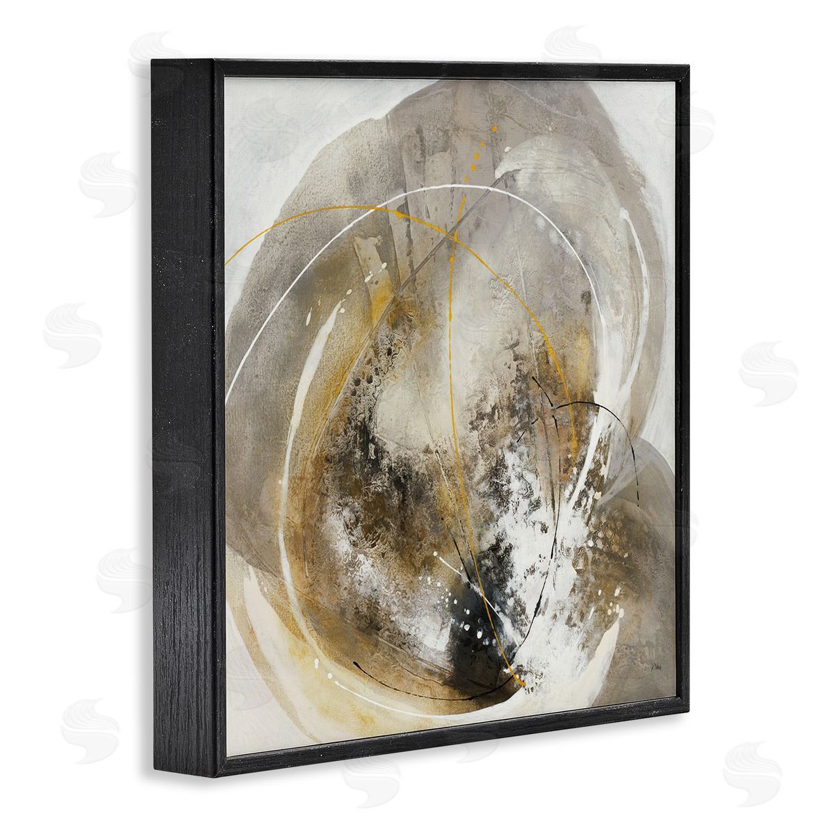 K. Nari Abstract Swirling Brush Strokes Black White Grey Black Framed Glicee Wall Art Print