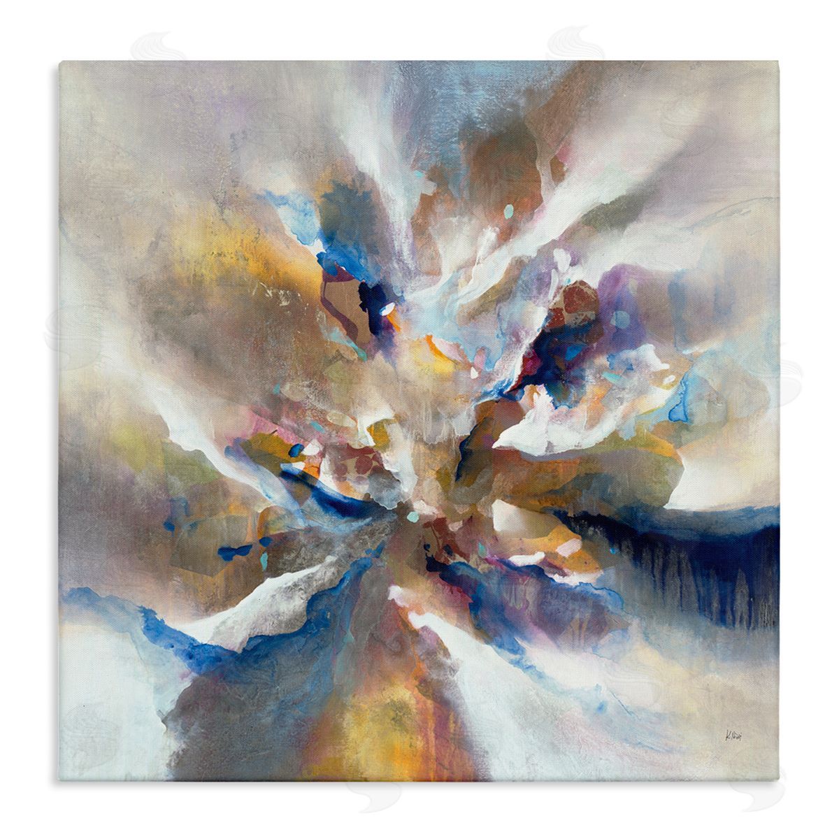 K. Nari Complex Abstraction Grey Orange Brush Strokes Stretched Canvas Wall Art Print