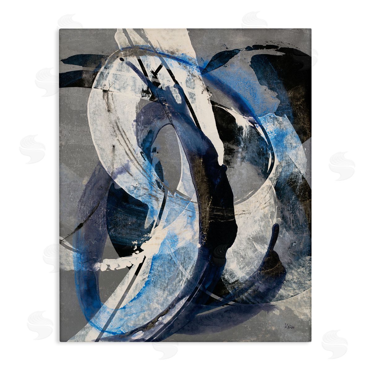 K. Nari Aquatic Themed Fluid Abstraction White Blue Paint Swirls