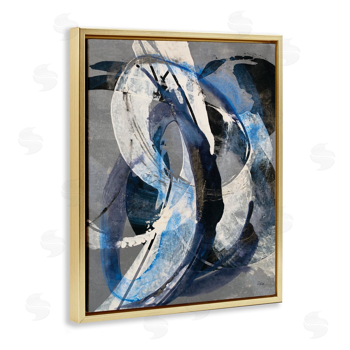 K. Nari Aquatic Themed Fluid Abstraction White Blue Paint Swirls
