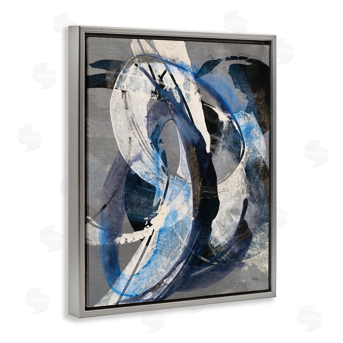K. Nari Aquatic Themed Fluid Abstraction White Blue Paint Swirls
