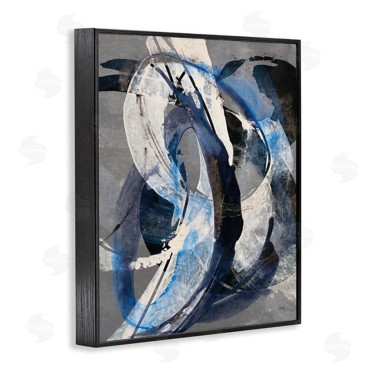 K. Nari Aquatic Themed Fluid Abstraction White Blue Paint Swirls