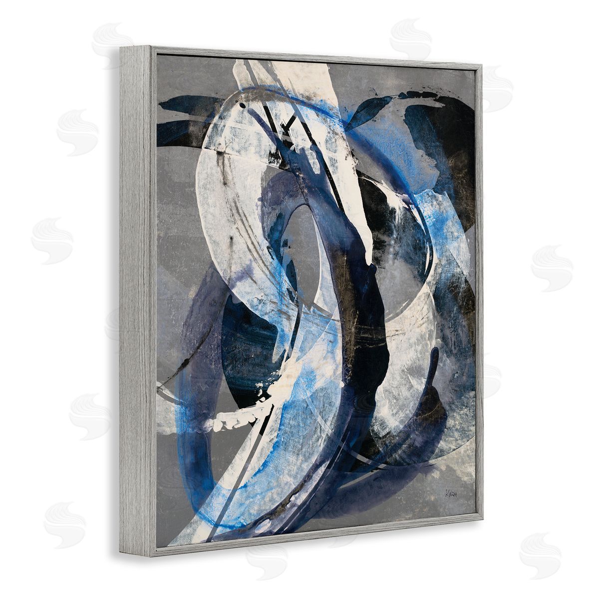 K. Nari Aquatic Themed Fluid Abstraction White Blue Paint Swirls