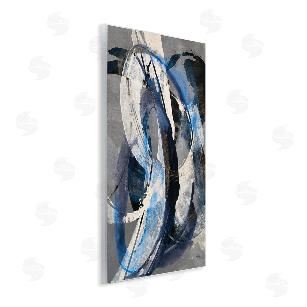 K. Nari Aquatic Themed Fluid Abstraction White Blue Paint Swirls