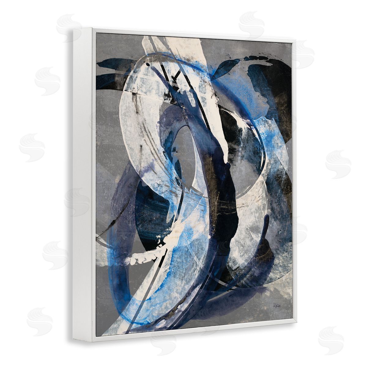 K. Nari Aquatic Themed Fluid Abstraction White Blue Paint Swirls