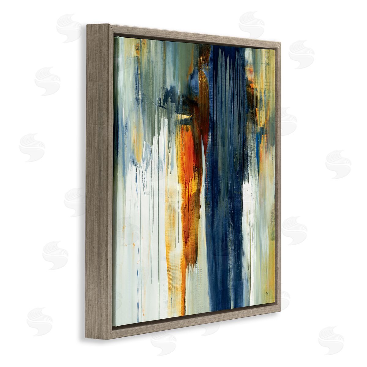 Lisa Ridgers Cascading Blue Green Orange Paint Abstraction Brown Floating Frame Canvas Wall Art Print