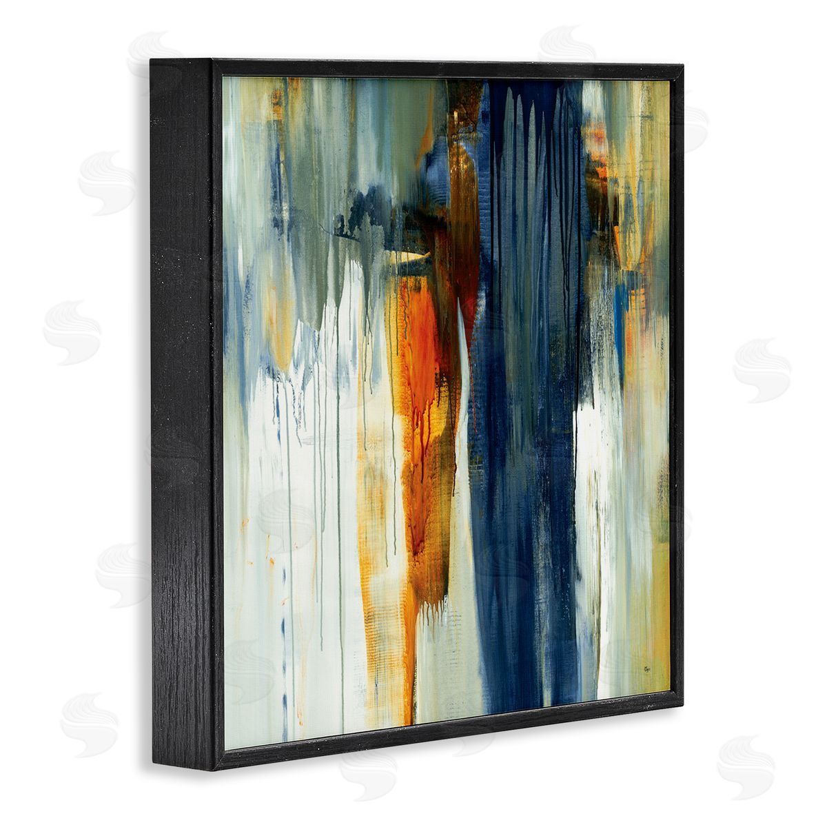 Lisa Ridgers Cascading Blue Green Orange Paint Abstraction Black Framed Glicee Wall Art Print