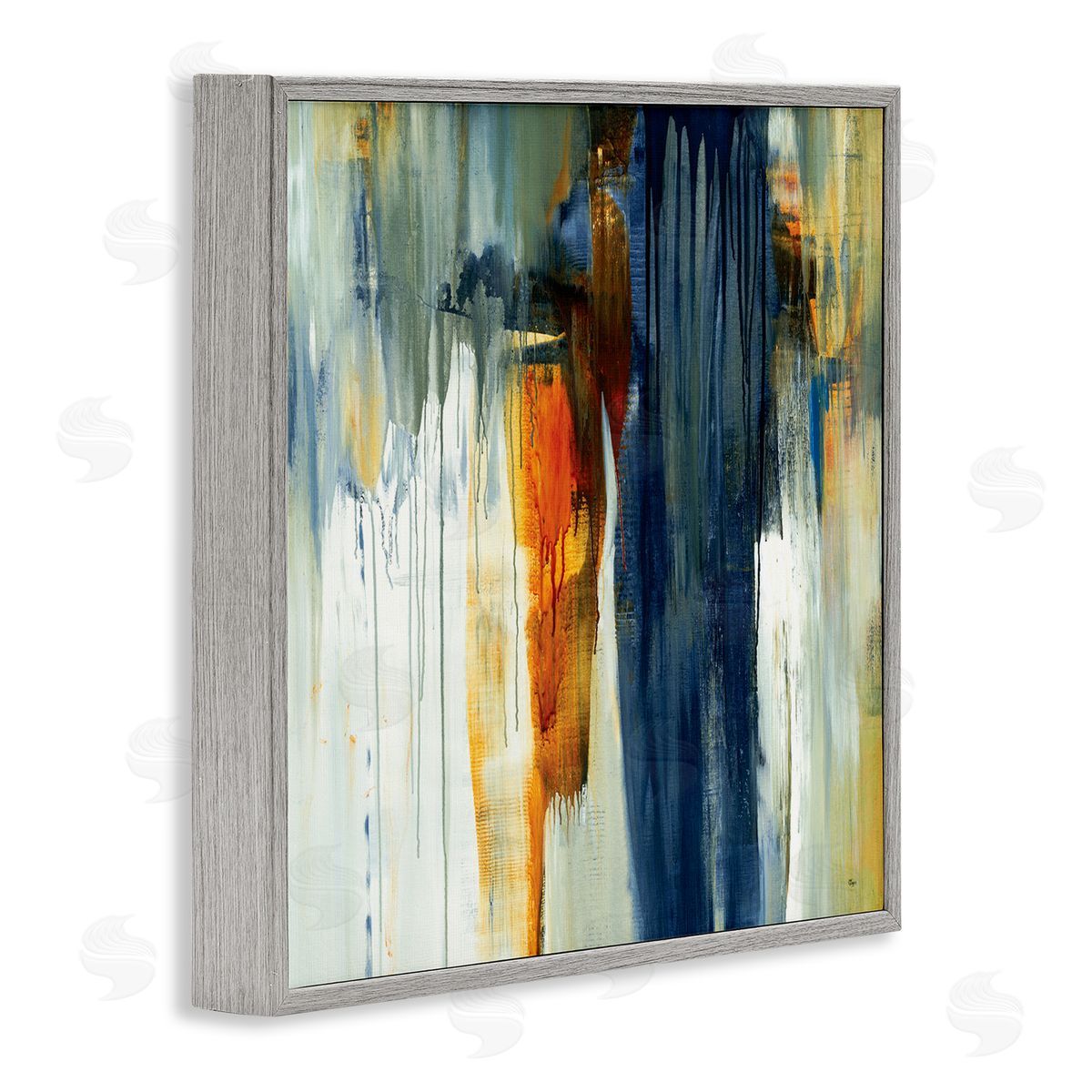 Lisa Ridgers Cascading Blue Green Orange Paint Abstraction Gray Framed Glicee Wall Art Print