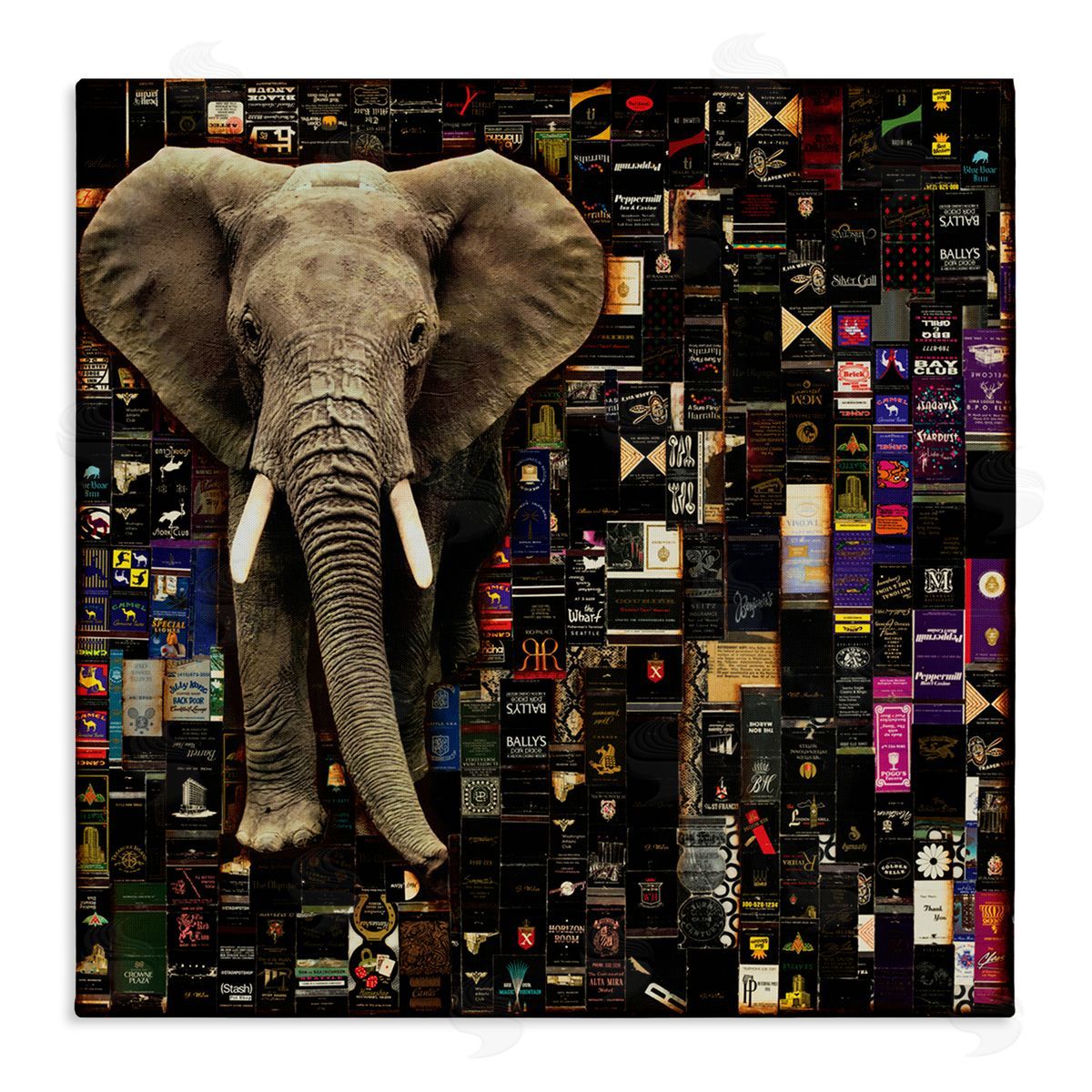 Laura Van Horne Realistic Elephant on Grungy Advertisement Collage Stretched Canvas Wall Art Print