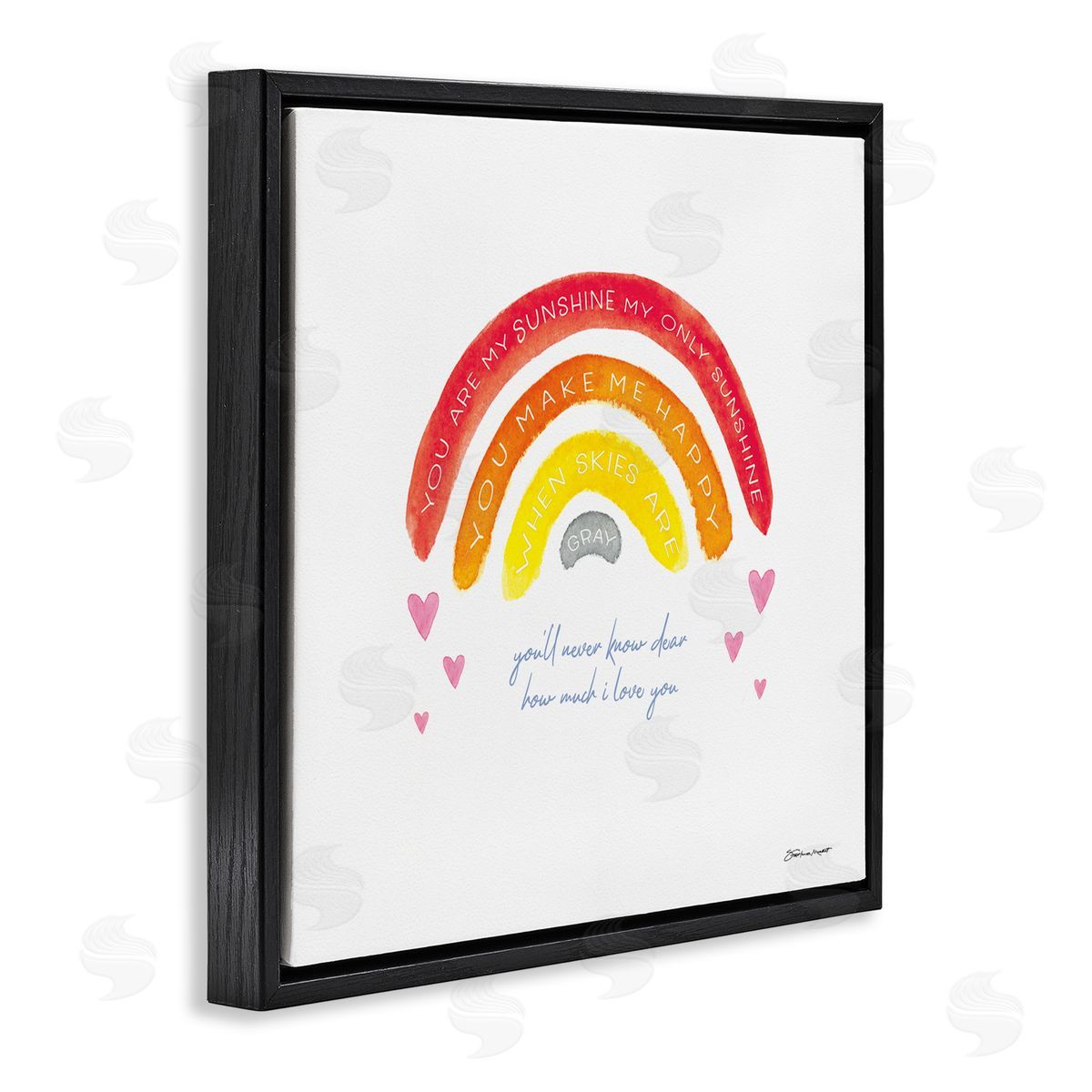 Stephanie Workman Marrott My Sunshine when Sky's Gray Sentiment Rainbow Hearts Black Floating Frame Canvas Wall Art Print
