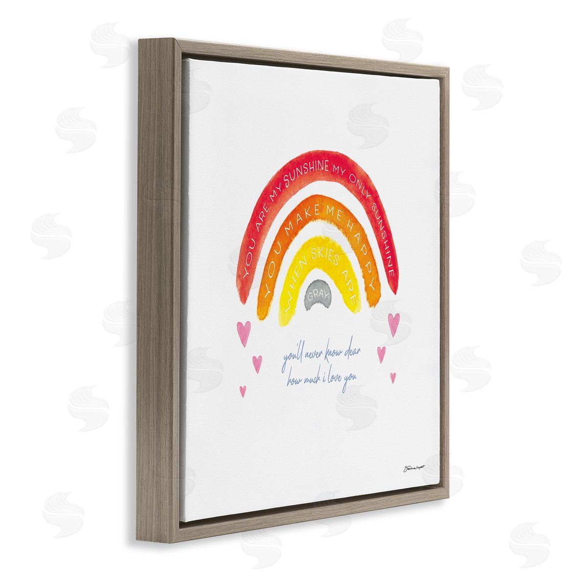 Stephanie Workman Marrott My Sunshine when Sky's Gray Sentiment Rainbow Hearts Brown Floating Frame Canvas Wall Art Print