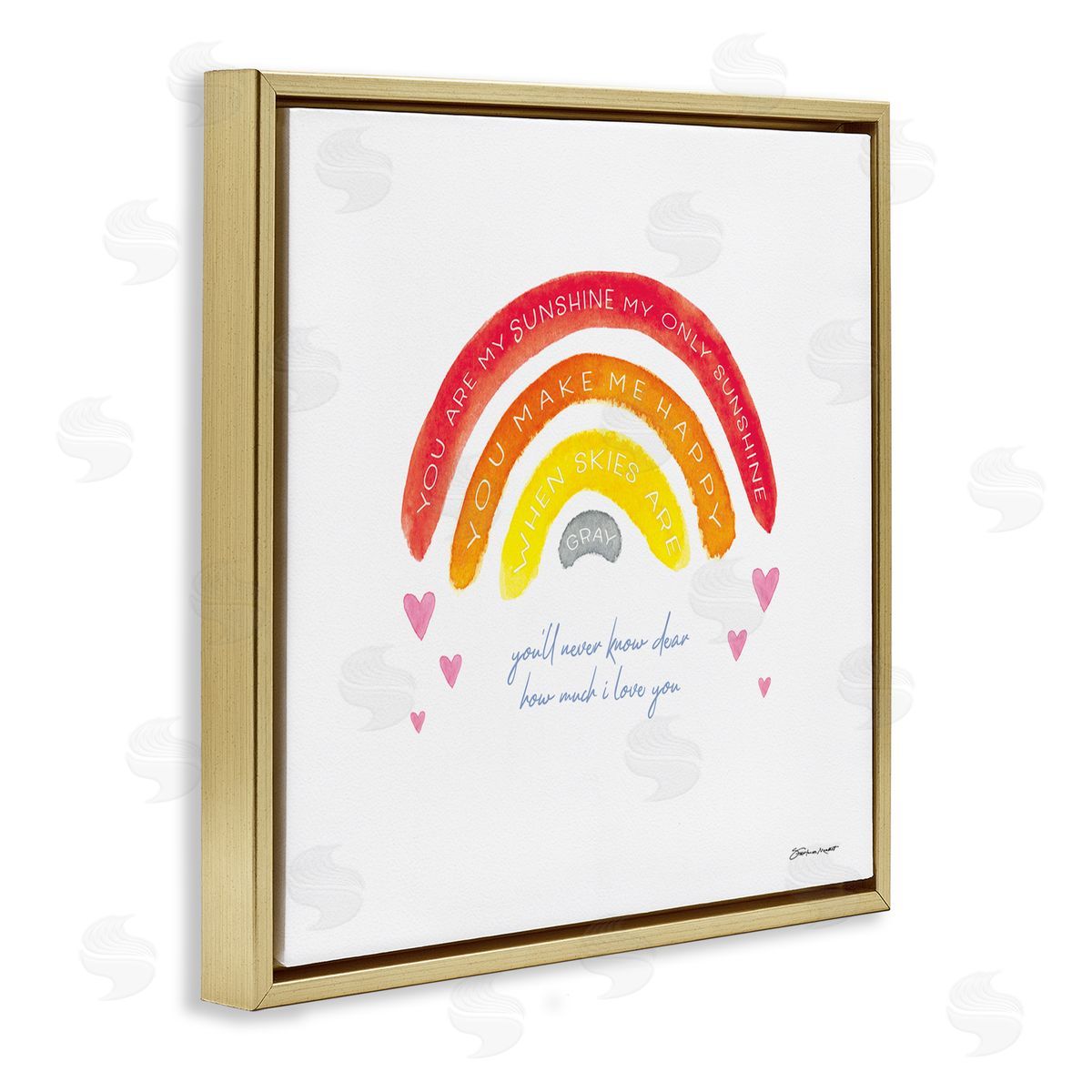 Stephanie Workman Marrott My Sunshine when Sky's Gray Sentiment Rainbow Hearts Gold Floating Frame Canvas Wall Art Print