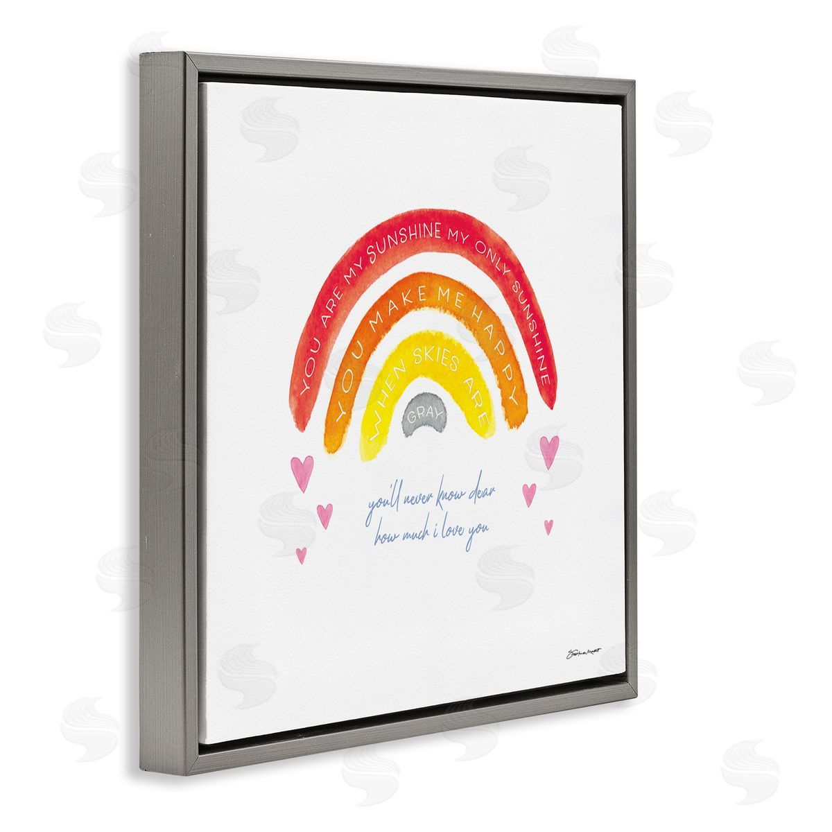 Stephanie Workman Marrott My Sunshine when Sky's Gray Sentiment Rainbow Hearts Gray Floating Frame Canvas Wall Art Print