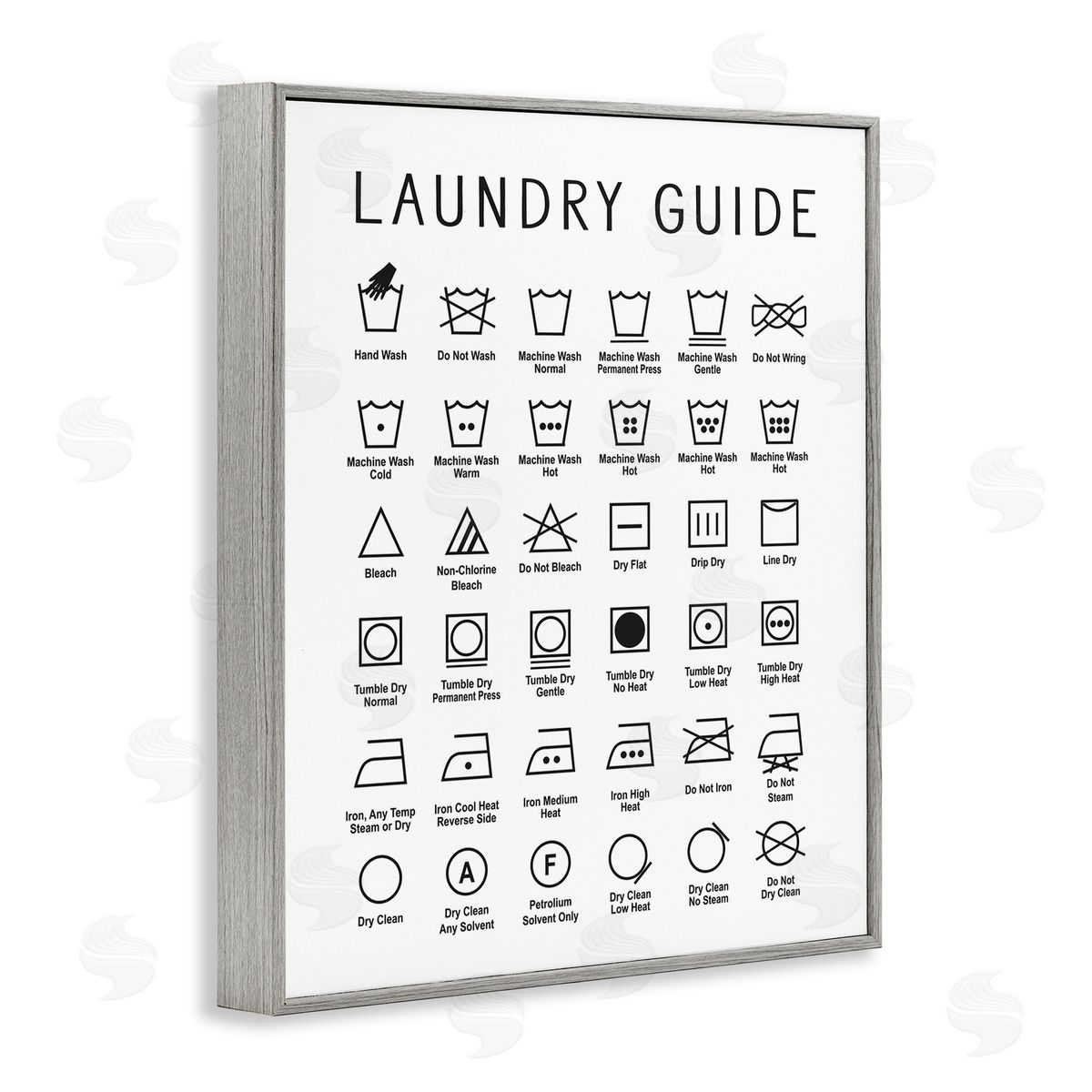 Minimal Laundry Guide Chart Grey Frame Print Wall Art, Home Decor by Lettered and Lined