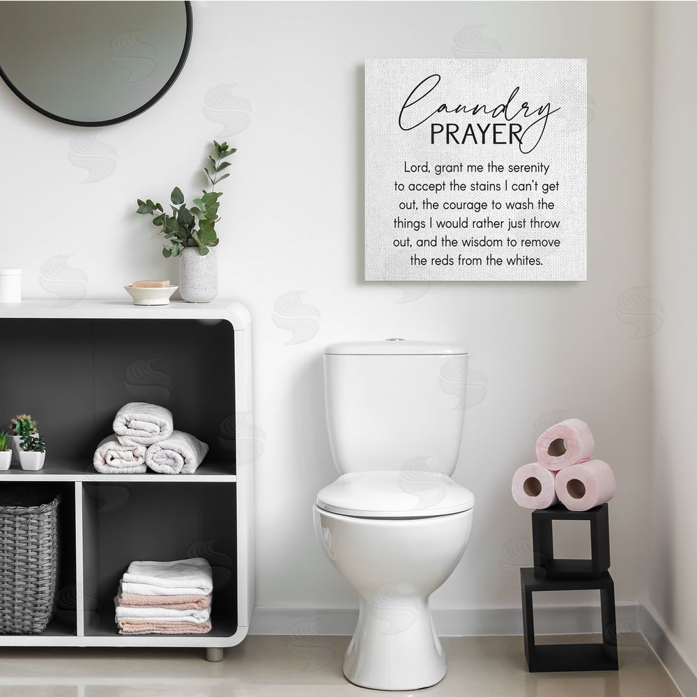 Lettered and Lined Laundry Prayer Phrase Bathroom Housework Humor  Canvas Wall Art in Room