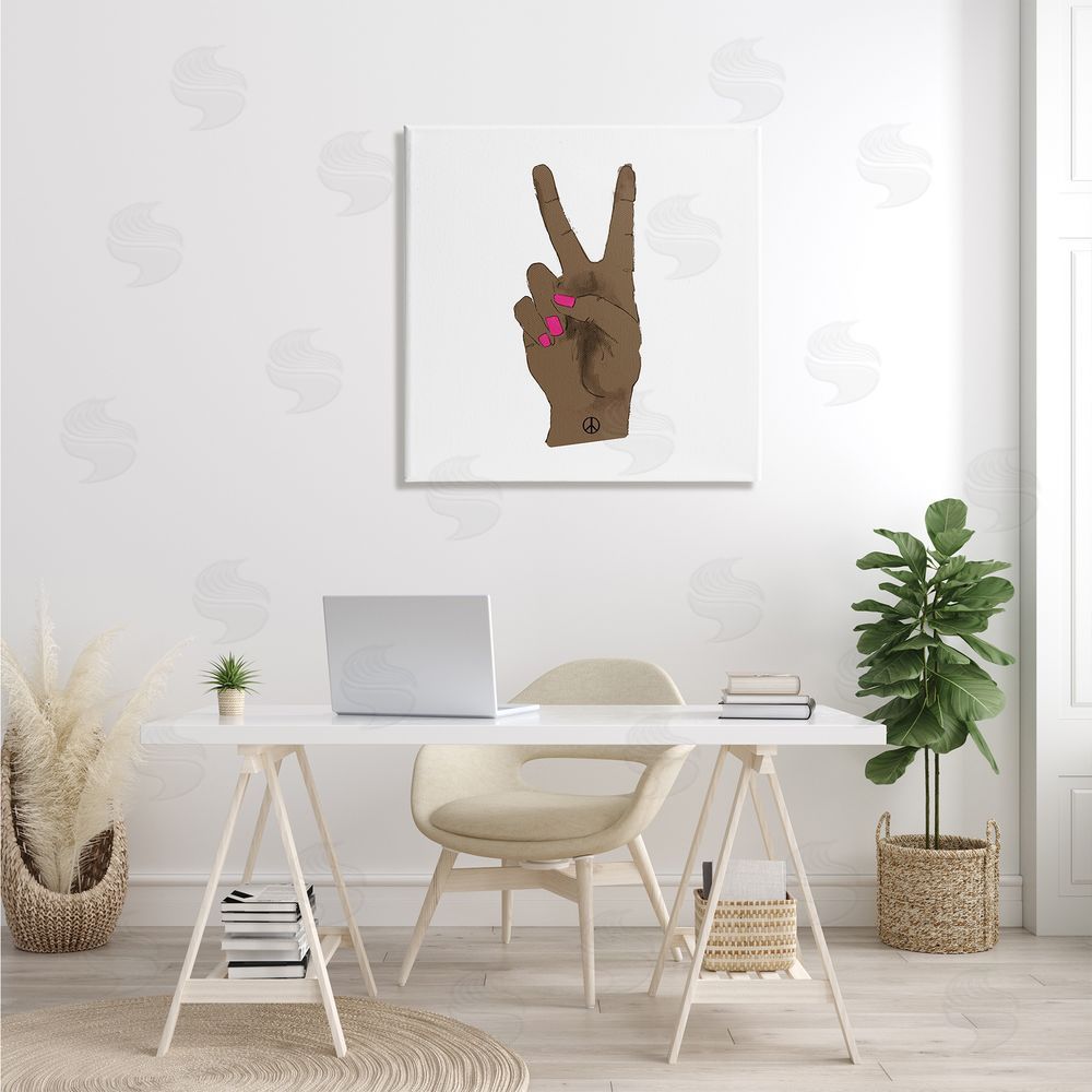 Lanie Loreth African American Woman's Hand Peace Sign Pink Nails Canvas Wall Art in Room