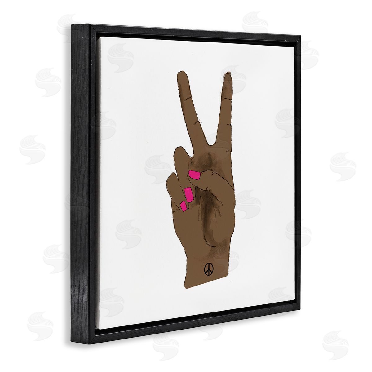Lanie Loreth African American Woman's Hand Peace Sign Pink Nails Black Floating Frame Canvas Wall Art Print