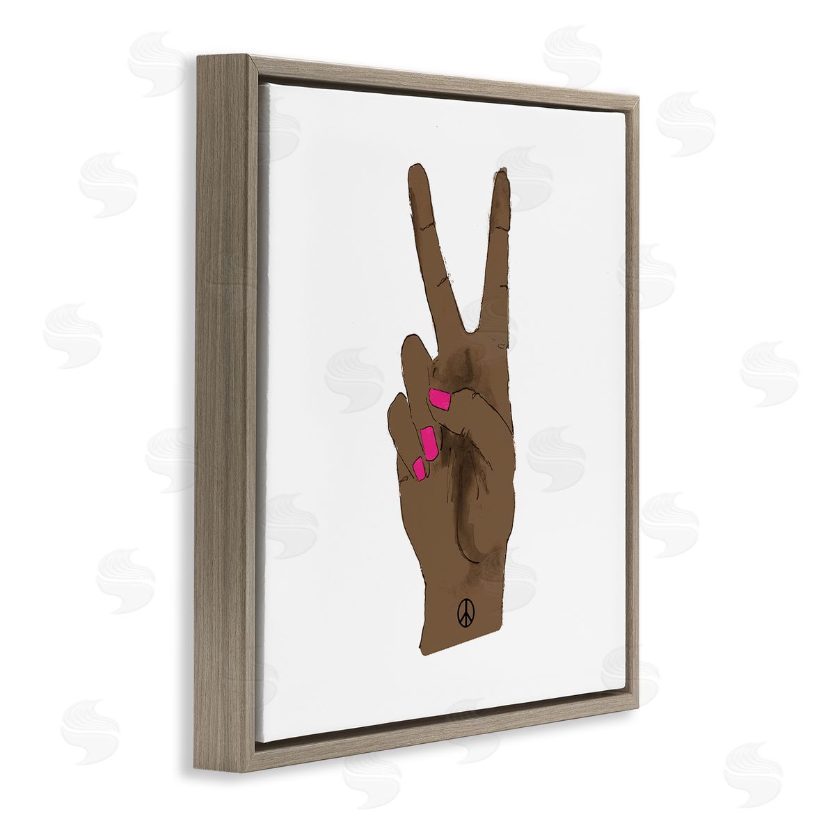 Lanie Loreth African American Woman's Hand Peace Sign Pink Nails Brown Floating Frame Canvas Wall Art Print