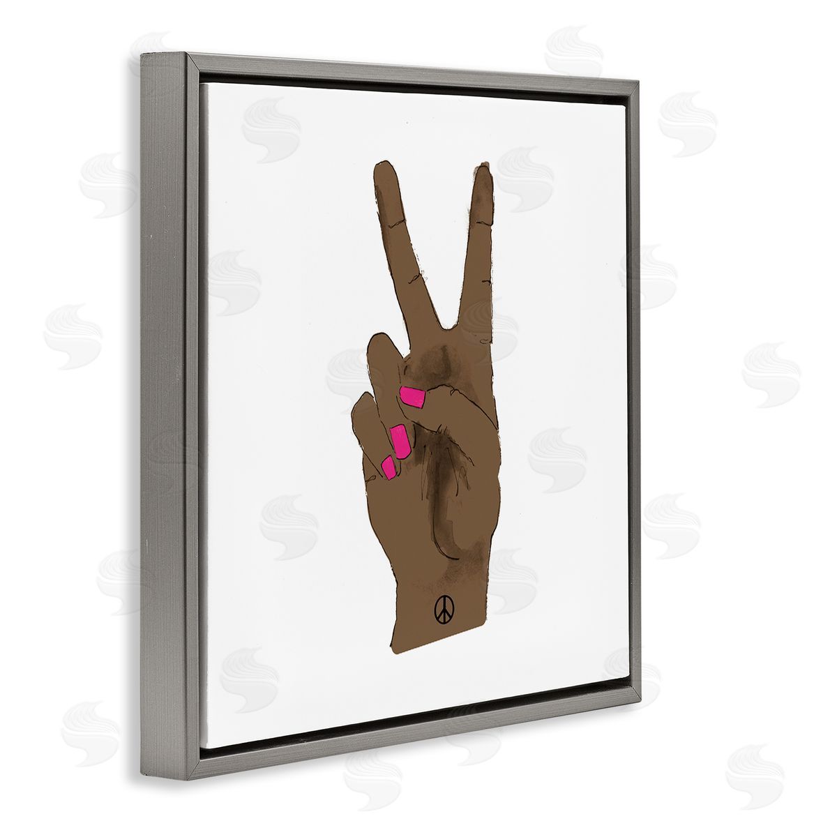 Lanie Loreth African American Woman's Hand Peace Sign Pink Nails Gray Floating Frame Canvas Wall Art Print