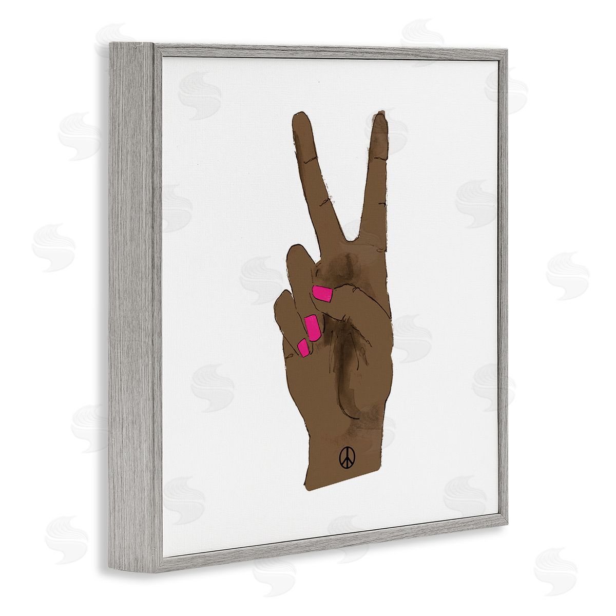 Lanie Loreth African American Woman's Hand Peace Sign Pink Nails Gray Framed Glicee Wall Art Print
