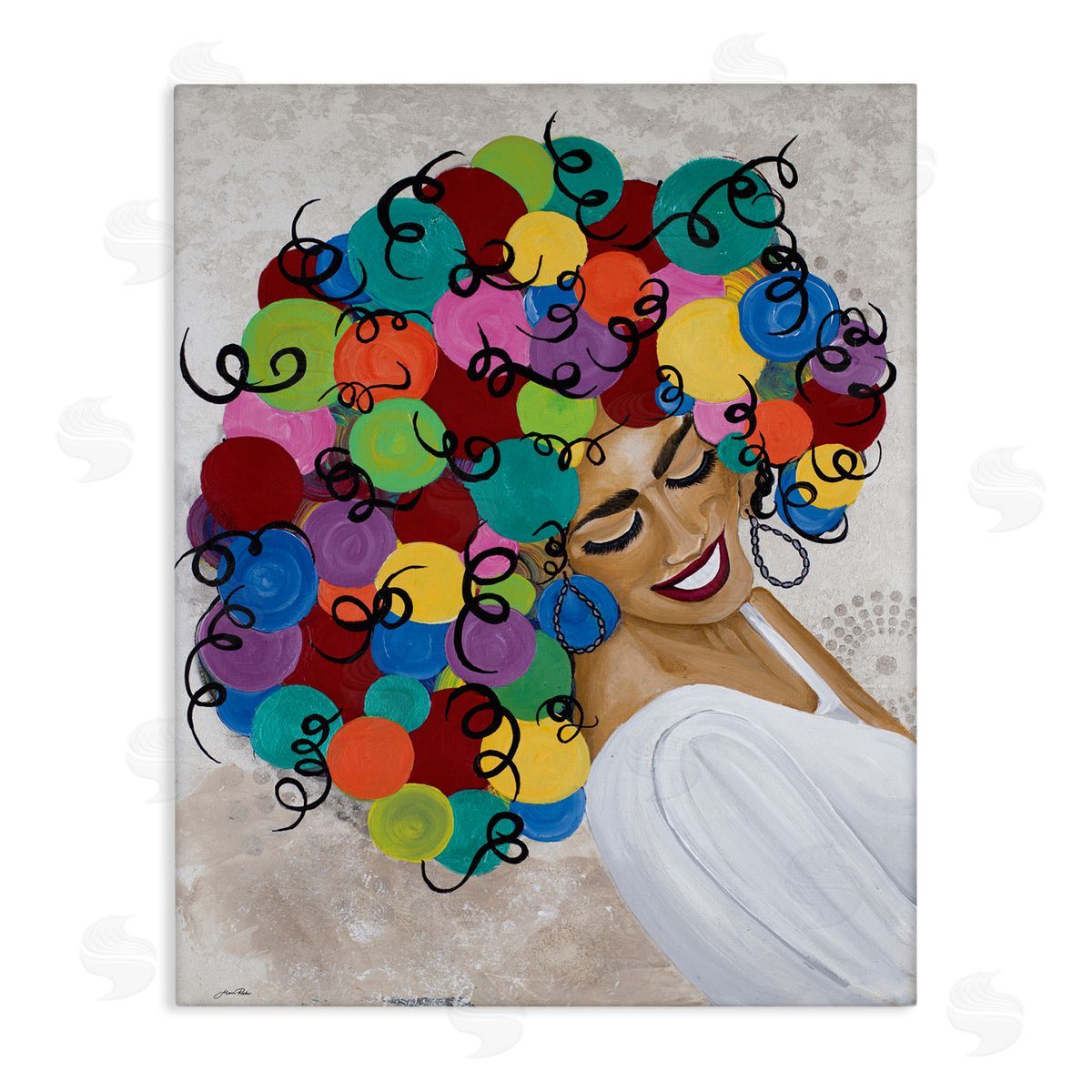 Gina Ritter Smiling Woman With Rainbow Abstract Curly Hair 