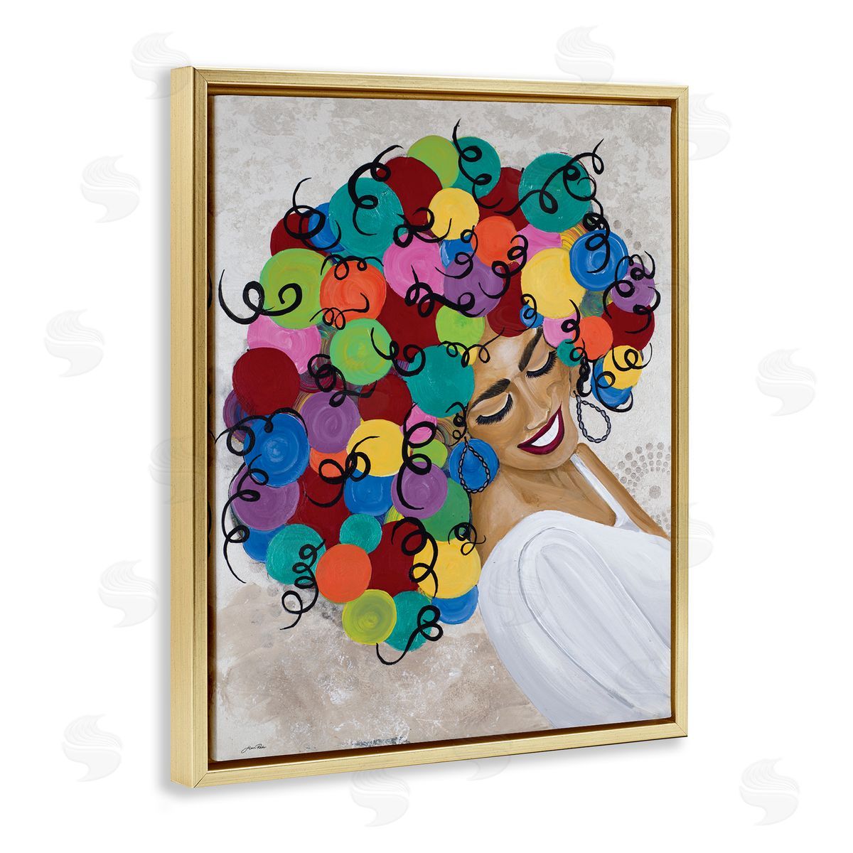 Gina Ritter Smiling Woman With Rainbow Abstract Curly Hair 