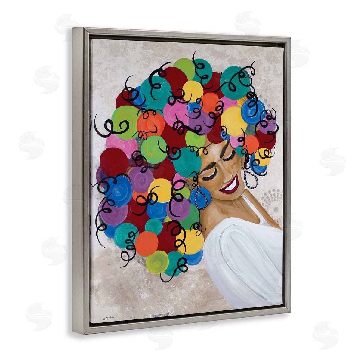 Gina Ritter Smiling Woman With Rainbow Abstract Curly Hair 