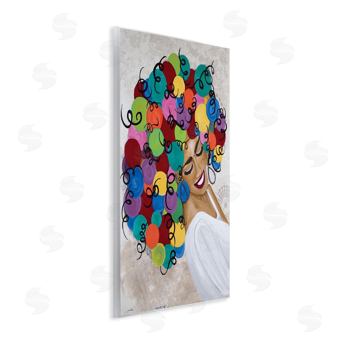 Gina Ritter Smiling Woman With Rainbow Abstract Curly Hair 