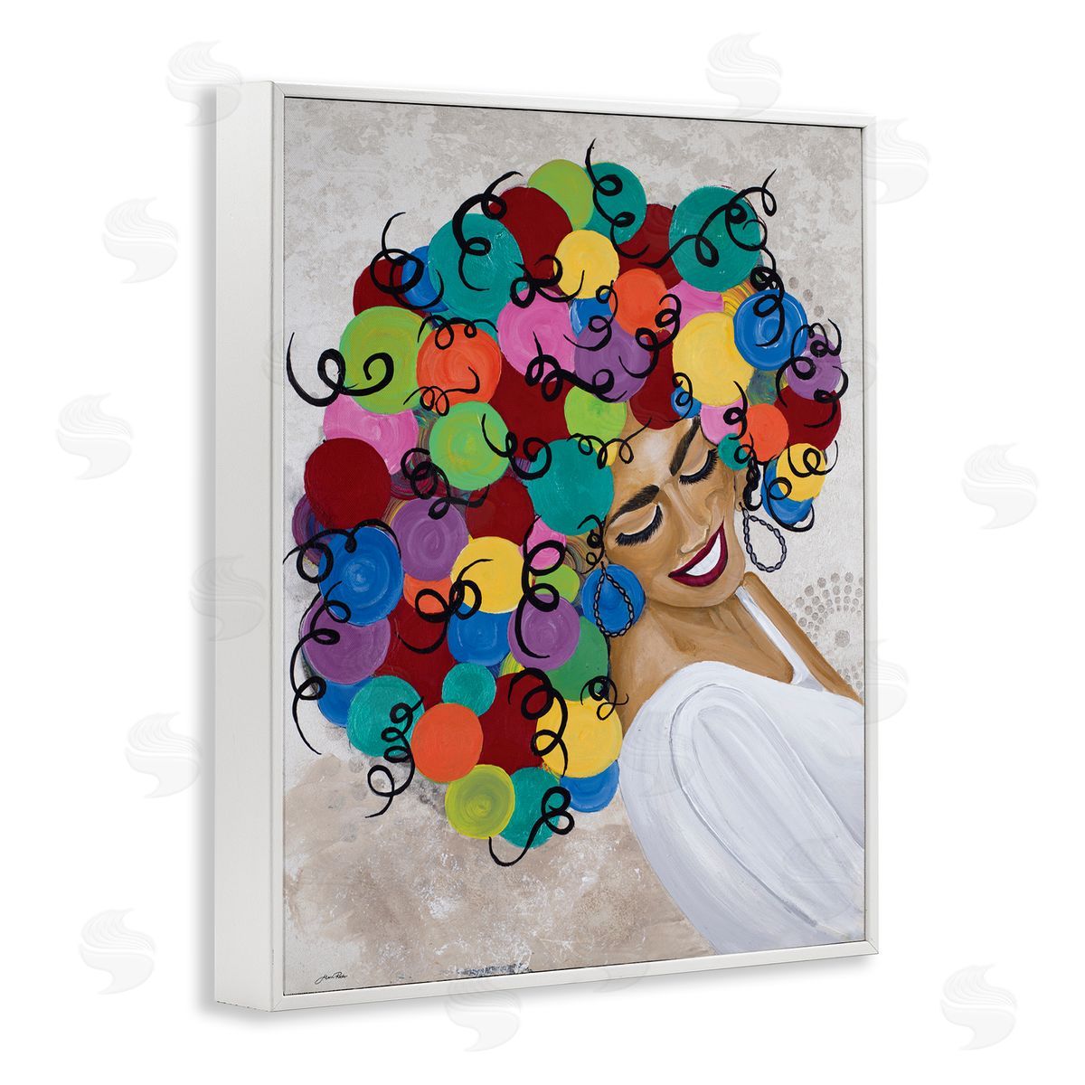 Gina Ritter Smiling Woman With Rainbow Abstract Curly Hair 