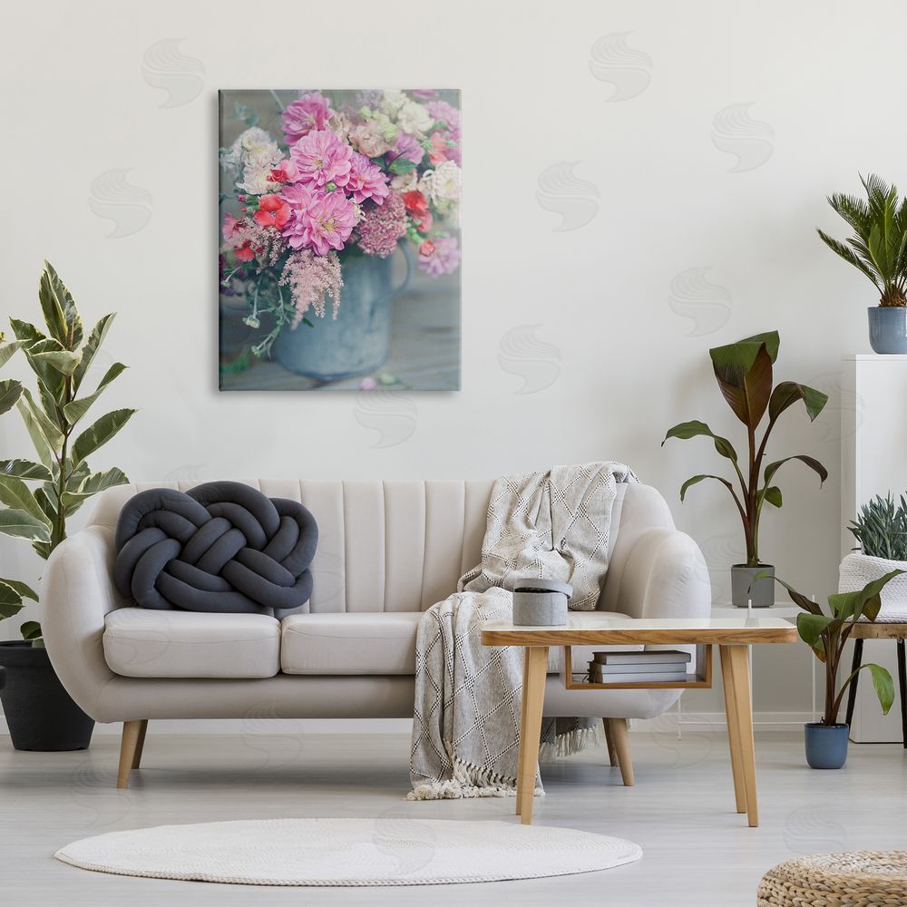 Sarah Jane Pink Floral Arrangement Soft Focus Grey Pot