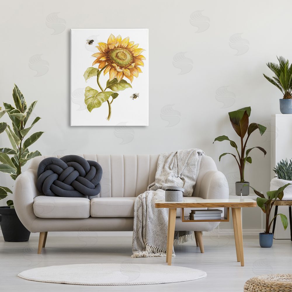Patricia Pinto Minimal Sunflower Floral Blooming Bees Flying By