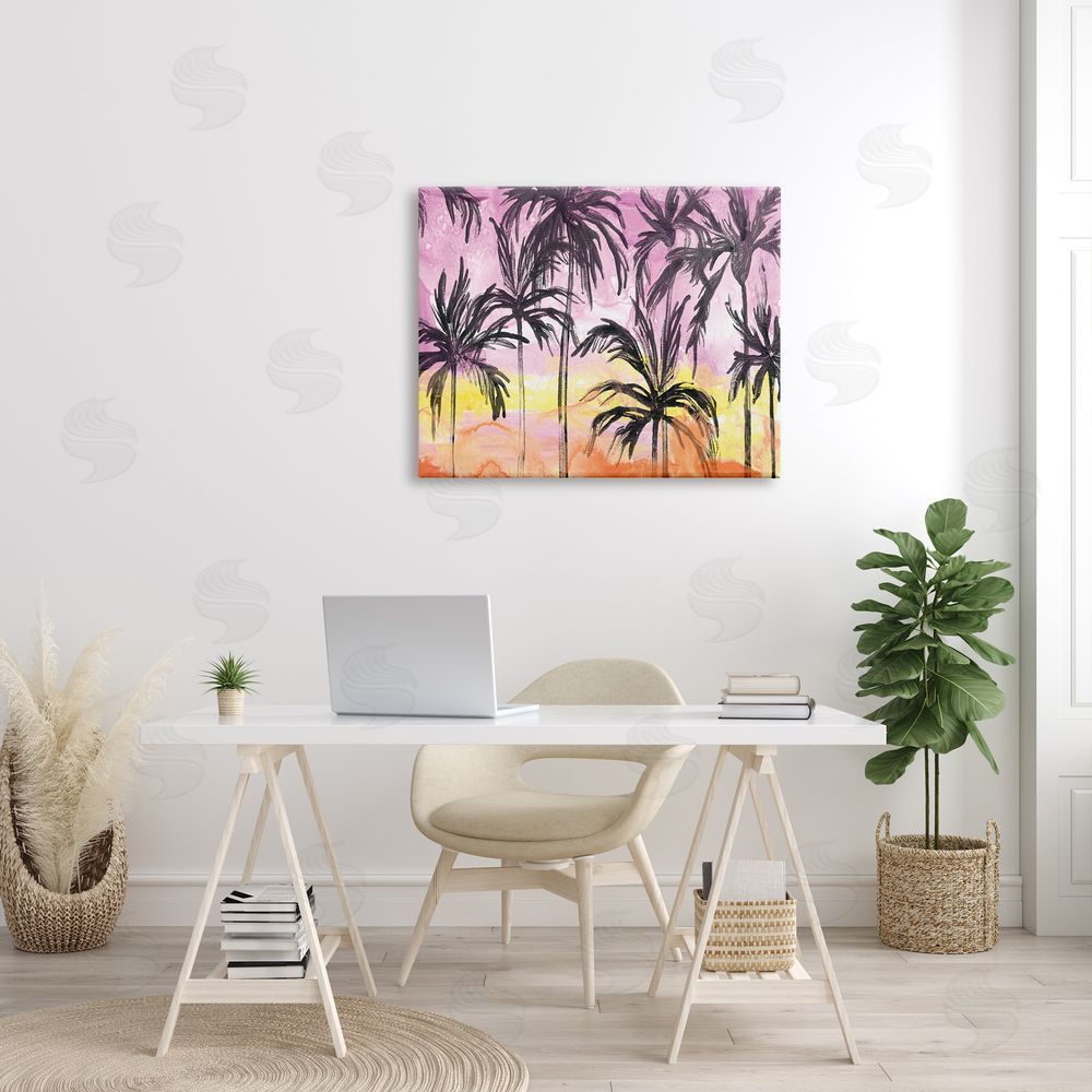 June Erica Vess Tropical Island Sunset Whimsical Palm Trees Silhouettes