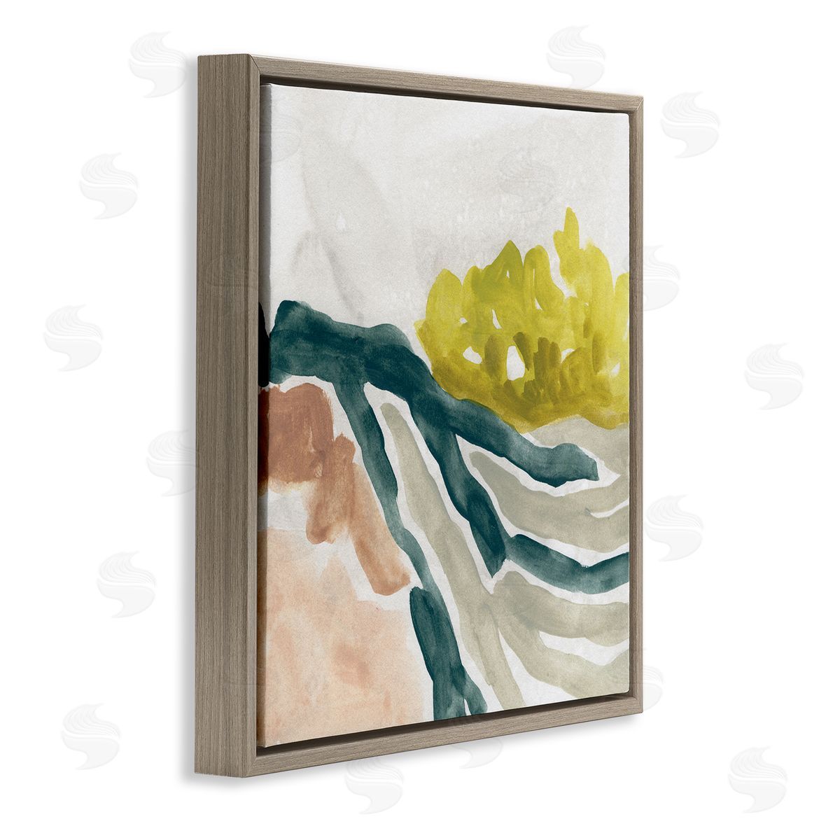 June Erica Vess River Stream Running Soft Abstract Nature Landscape Brown Floating Frame Canvas Wall Art Print