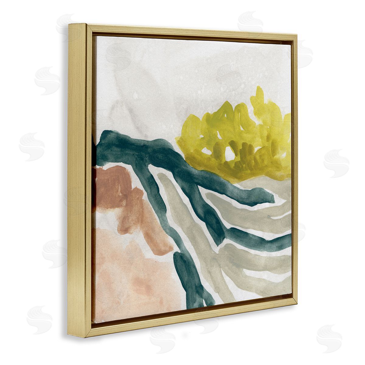 June Erica Vess River Stream Running Soft Abstract Nature Landscape Gold Floating Frame Canvas Wall Art Print