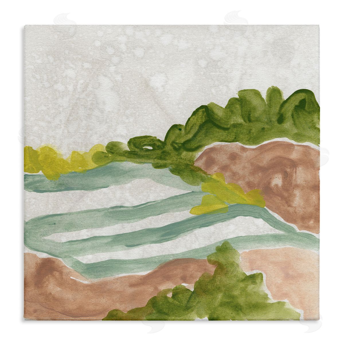June Erica Vess Green Bush Meadow Landscape Soft Rolling Fields Stretched Canvas Wall Art Print