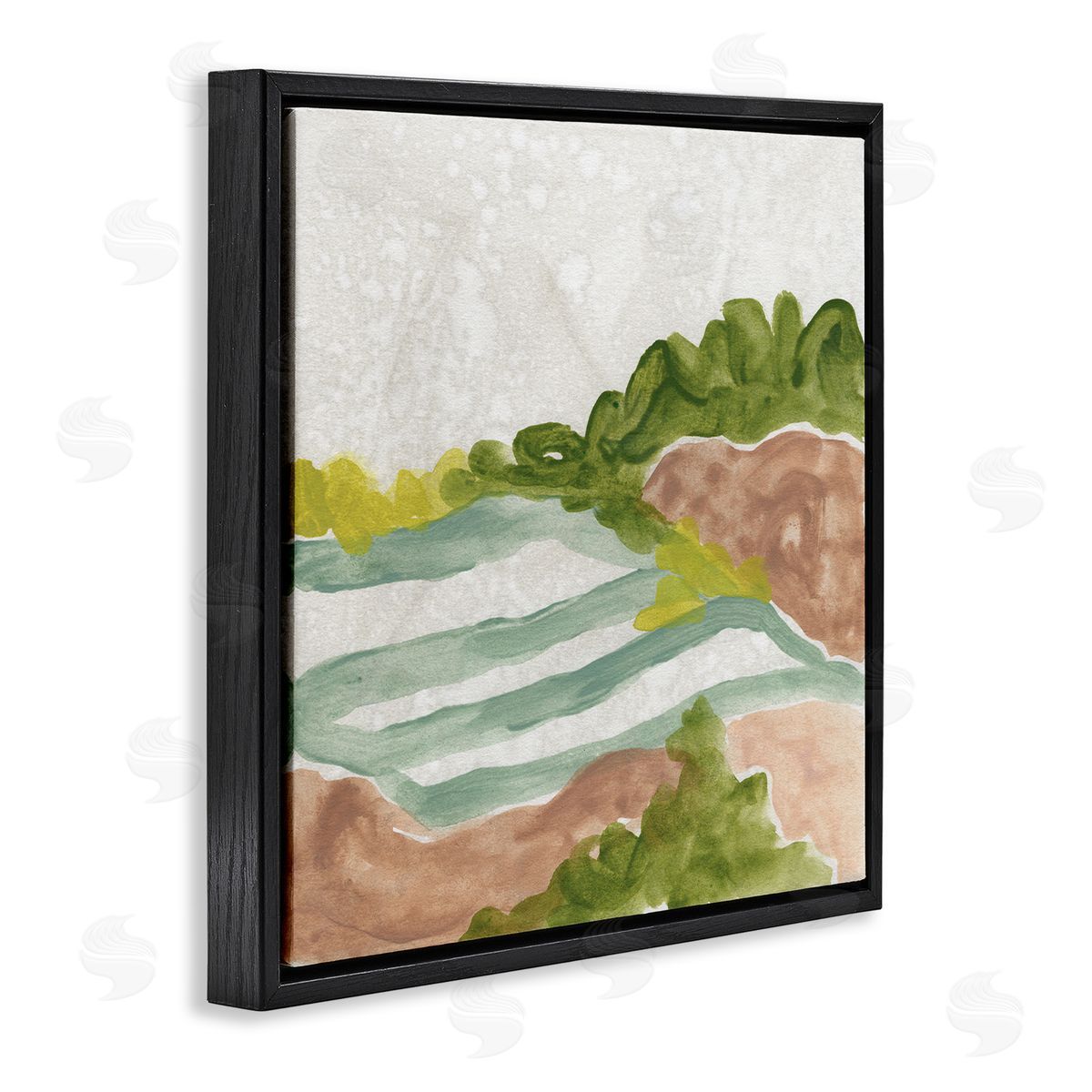 June Erica Vess Green Bush Meadow Landscape Soft Rolling Fields Black Floating Frame Canvas Wall Art Print