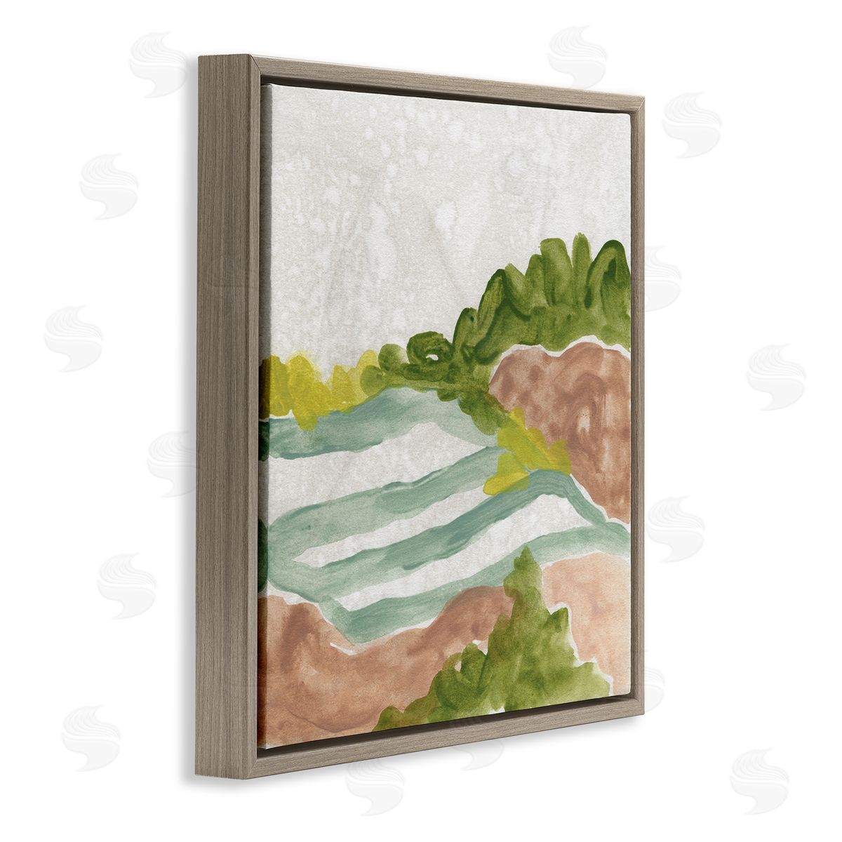 June Erica Vess Green Bush Meadow Landscape Soft Rolling Fields Brown Floating Frame Canvas Wall Art Print